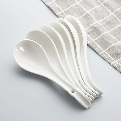 Miniatura 8 de YFWOOD - Cucharas de sopa asiáticas  Cuchara de cerámica para ramen de 6.75 pulgadas, cucharas de sopa chinas verdes, con diseño de gancho ovalado