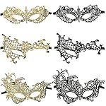 Cindeer 6 Pcs Masquerade Mask for Couples Women and Men Venetian Lace Mask for Prom Ball Halloween Mardi Gras Party