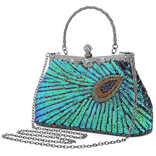 Image of UBORSE Beaded Sequin Peacock Evening Clutch Bags Vintage Evening Bag1920s Party Wedding Purse