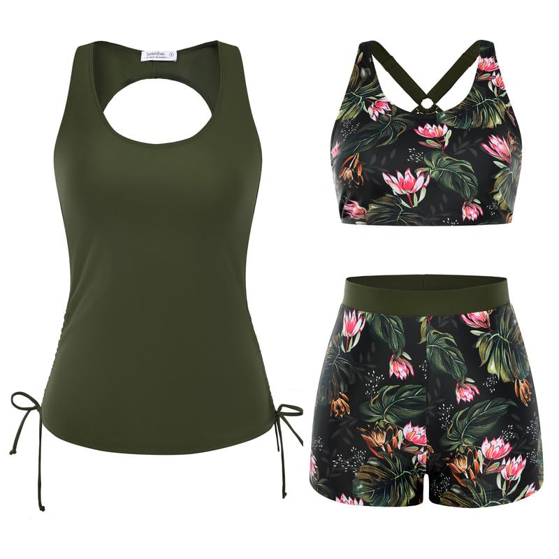 JASAMBAC Badeanzüge für Damen,3-Teiliger Tankini Damen Bauchweg,...