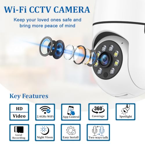 Image of IFITech FTY HD Smart Wi-Fi CCTV Home Security Camera | Indoor 360 Smart CCTV Camera | Bulb Camera | 256GB microSD Card Supports (Not Included) | Perfect for Home, Office and Shop Monitoring