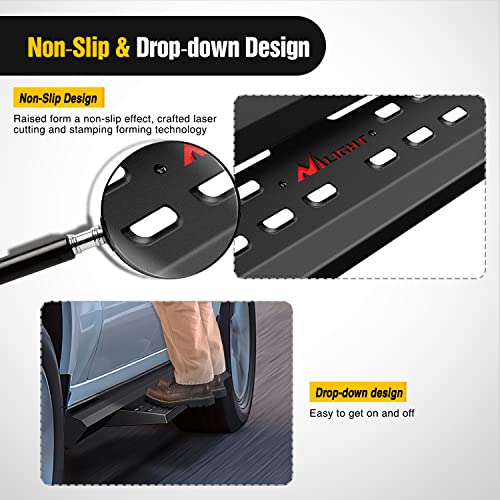 Image of Nilight Running Boards for 2019-2026 Chevy Silverado GMC Sierra 1500 2020-2026 Chevy Silverado GMC Sierra 2500HD 3500HD Crew Cab 3.6 Inch Drop Side Steps Bolt-on Black Powder Coated