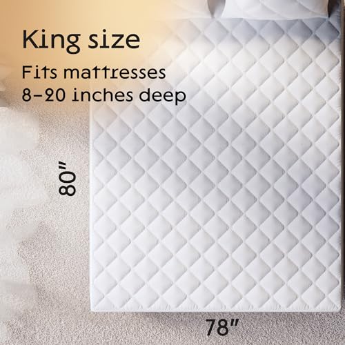 Image of 100% Waterproof Cotton King Mattress Protector - 360 Pad Protection Against Spills, Stains & Accidents for Parents & Pet Owners - Noiseless & Cooling Quilted Top
