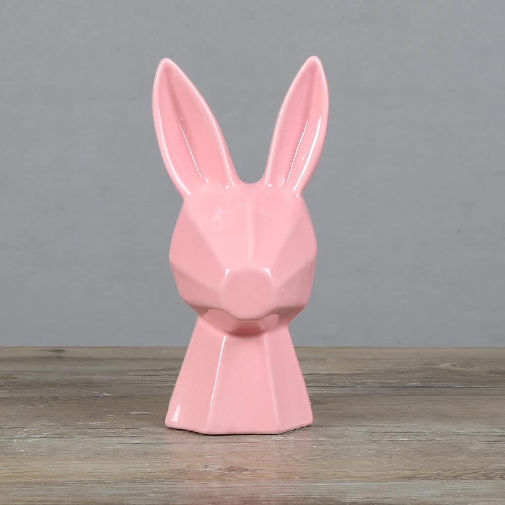 Lapin en céramique rose grand modèle pour décoration moderne