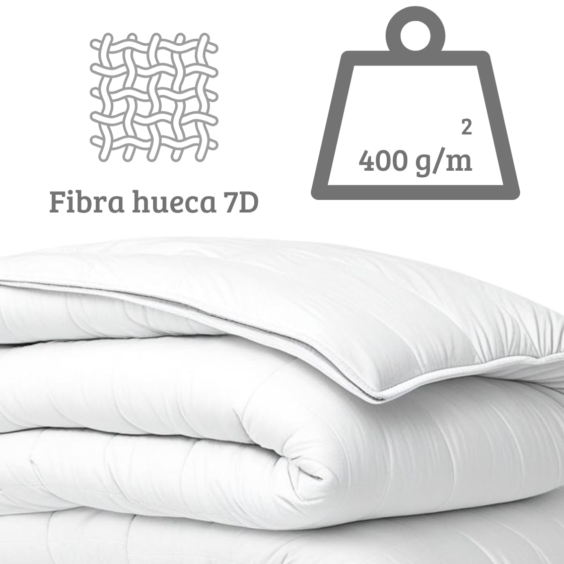 DECASATEXTIL Edredon Relleno Nordico 240x220 cm - Edredon Microfibra 400Gr/m2 - Cama 150/160cm - Reversible- Suave, cómodo, Ligero y Transpirable - Blanco 240x220cm