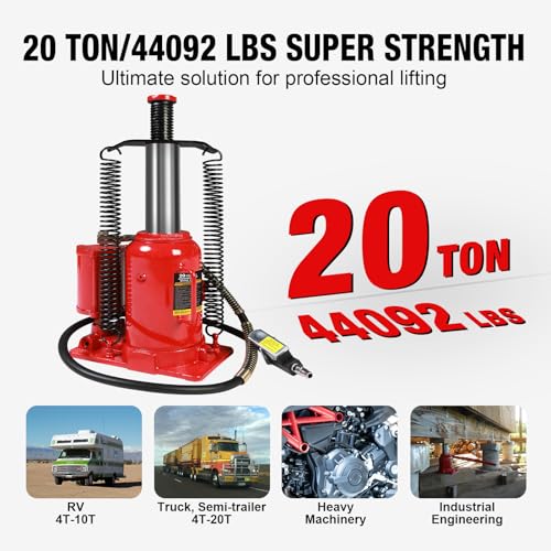 Image of Big RED AQD20TR Air Hydraulic Bottle Jack: Heavy Duty Professional Lift with Dual-Power Operation, 10.24 inch-20.08 inch Adjustable Lift Range & Safety Valve - 20 Ton (40,000 LBS)