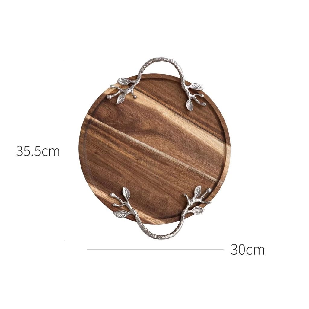 Bandejas Servir Comida Plato Decorativo Redondo Retro For Fruta, Bandeja De Madera For Almacenamiento Perfume Y Maquillaje, Té Mesa Cama