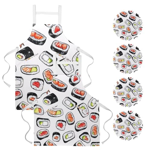 Tablier de cuisine à motif nourriture japonaise sushi anti-taches pour bistrot