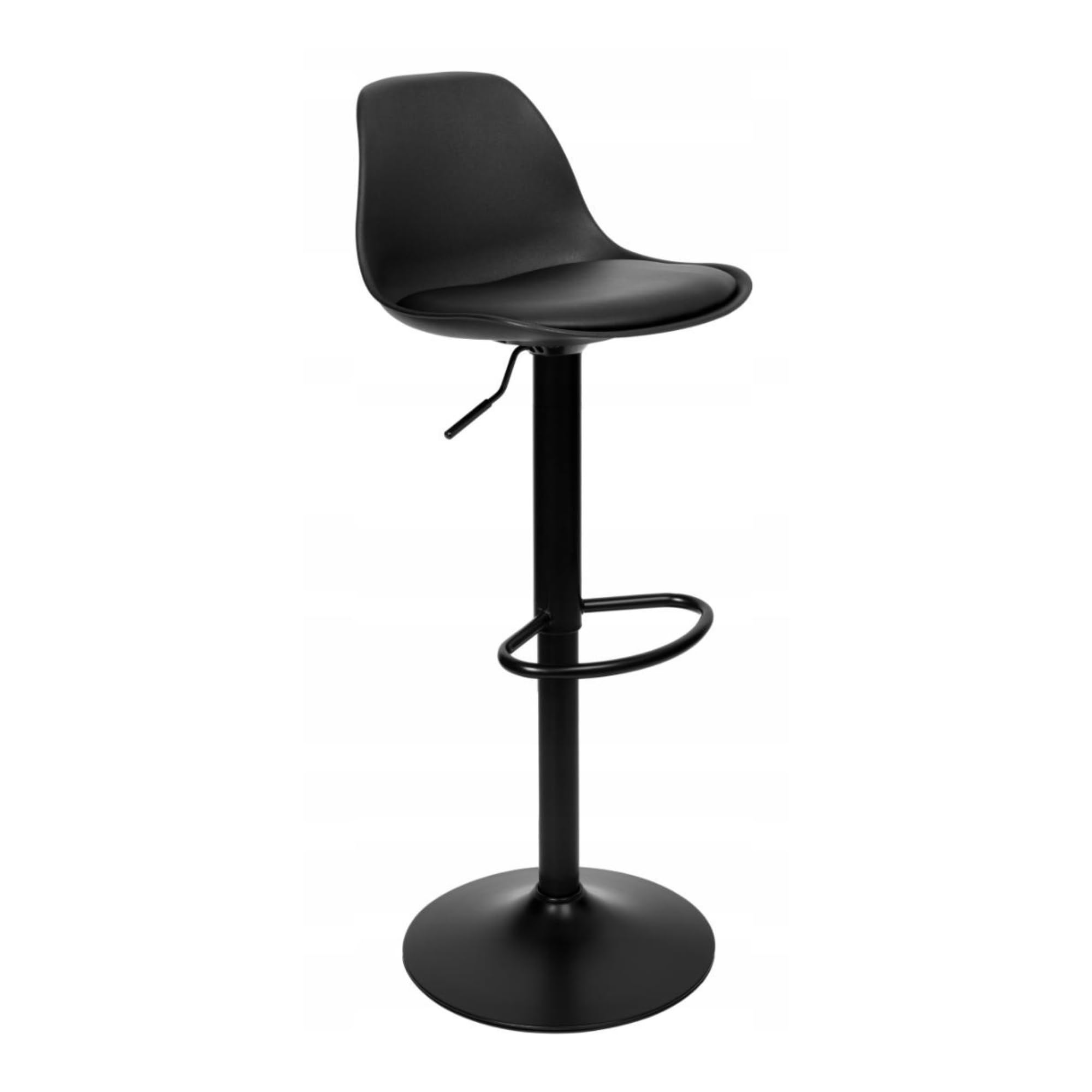 Pack 2 Taburetes de Bar Negros Regulables en Altura 83-103 cm con Giro 360°, Asiento Acolchado de Cuero Sintético, Reposapiés y Base Metálica Antideslizante, para Cocina, Barra Americana y Hostelería