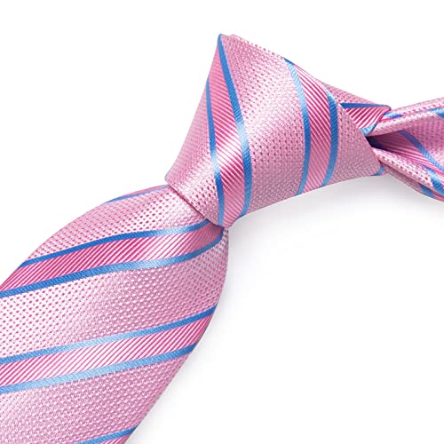 Image of DiBanGu Striped Tie Set for Men Silk Woven Plaid Necktie and Pocket Square Cufflinks Business Wedding