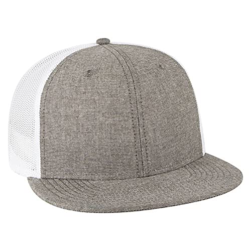 Ashen Fane 6 Panel Prostyle Cotton Blend Chambray Mesh Back Adjustable Snapback Hat, Charcoal/White