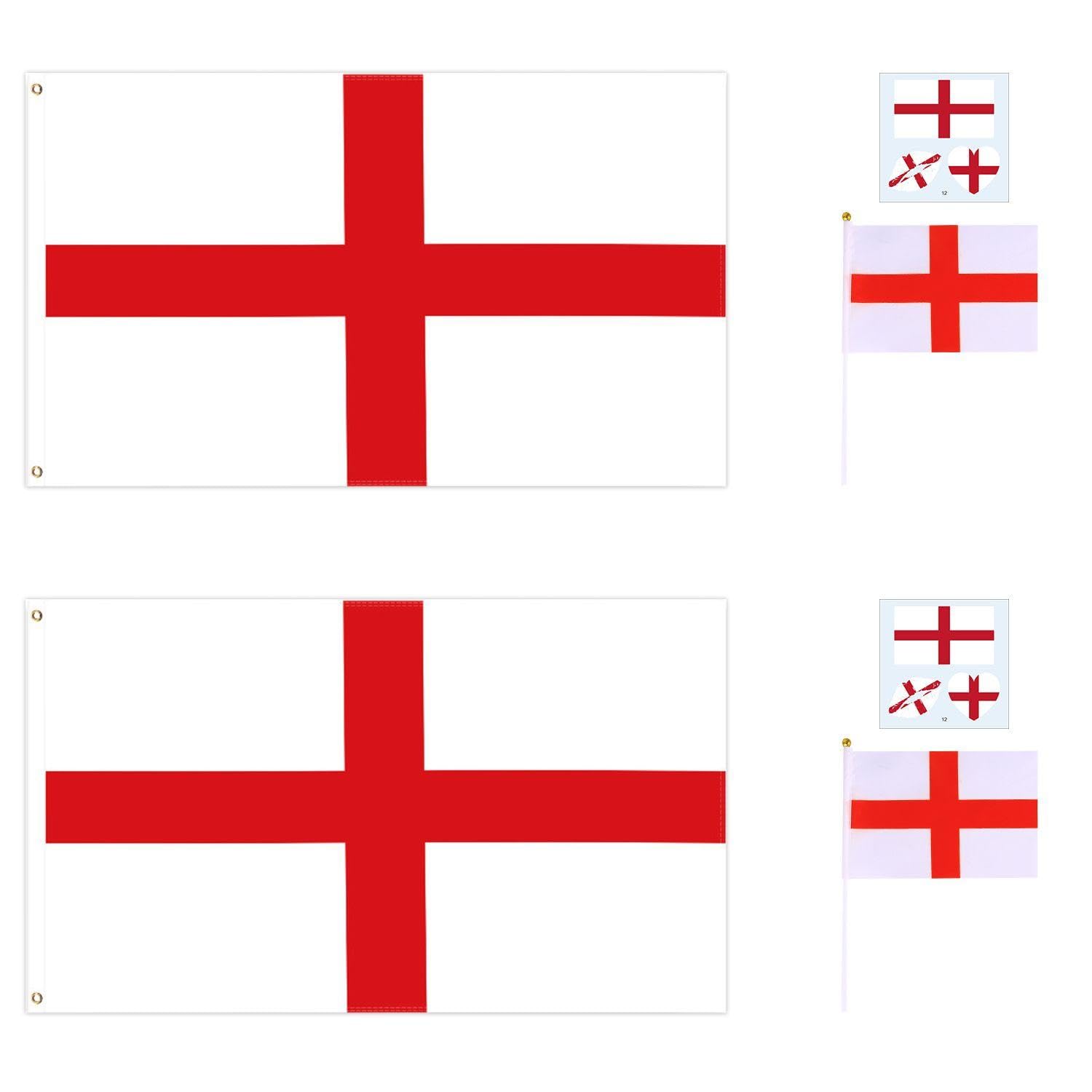 XMNIVATE 6-Piece England Flag Set, National Hand-Cranked Flag, Double-Line Buckle Of The National, British Theme Decoration, Patriotic Celebration Supplies.
