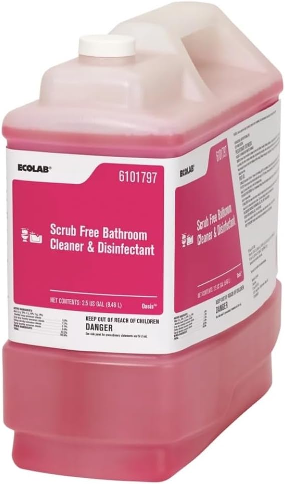 Ecolab Scrub Free Bathroom Cleaner 2.5 Gallon, Professional Shower Cleaner for Soap Scum, Hard Water & Lime Removal, Commercial Grade Restroom Cleaning, 6101797
