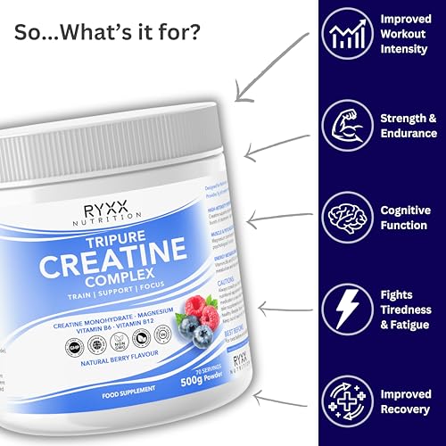 Ryxx Tripure Creatine Complex 500G | 5G Creatine Monohydrate Powder With Magnesium, Vitamin B6 & B12 | Daily Performance, Muscle & Energy Support | Flavoured Creatine Powder - 7