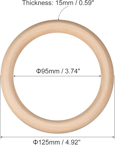 Miniatura 2 de uxcell 2 anillos de madera natural de 4.921 in (5 pulgadas), círculos de madera lisa sin terminar de 0.591 in de grosor para manualidades, tejer,