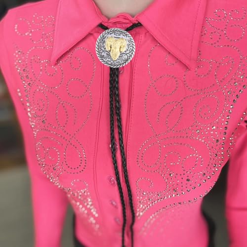 Image of GelConnie Longhorn Bull Bolo Tie for Men Native American Western Cowboy Leather Necktie Bolo Necklace for Women Gold Texas