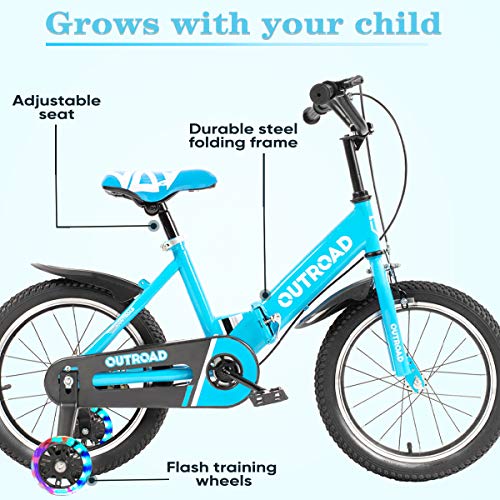 Max4Out Folding Kids Bike For 3-7 Years Old Boys And Girls 14/16 Inch Foldable Kids' Toddler Bicycles With Flash Lighting Training Wheels And Dual Handbrakes (14 Blue) #TOP2