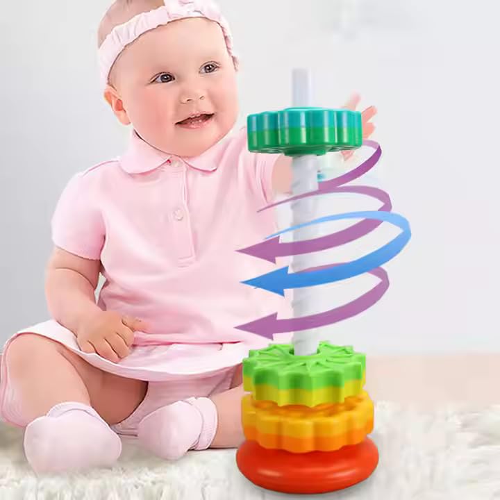 Baby Spin Stack Toy,Premium Stacking Toy for Kids,Baby Spinning Toy,Stacking Toy for Babies and Toddlers,Educational Toddler Learning Toys,Autism Spin Stack Toys,Rainbow Spinning Wheel Toys 2
