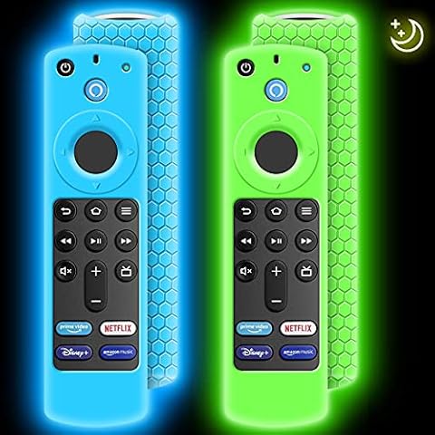 2 Pack Cover for Fire TV Stick 3rd Gen 2021,Case Alexa Voice Remote Control Replacement Firestick 4k Silicone Sleeve Holder Skin Protective Back Piece New Protector Accessories-Glow Blue,Glow Green Cover