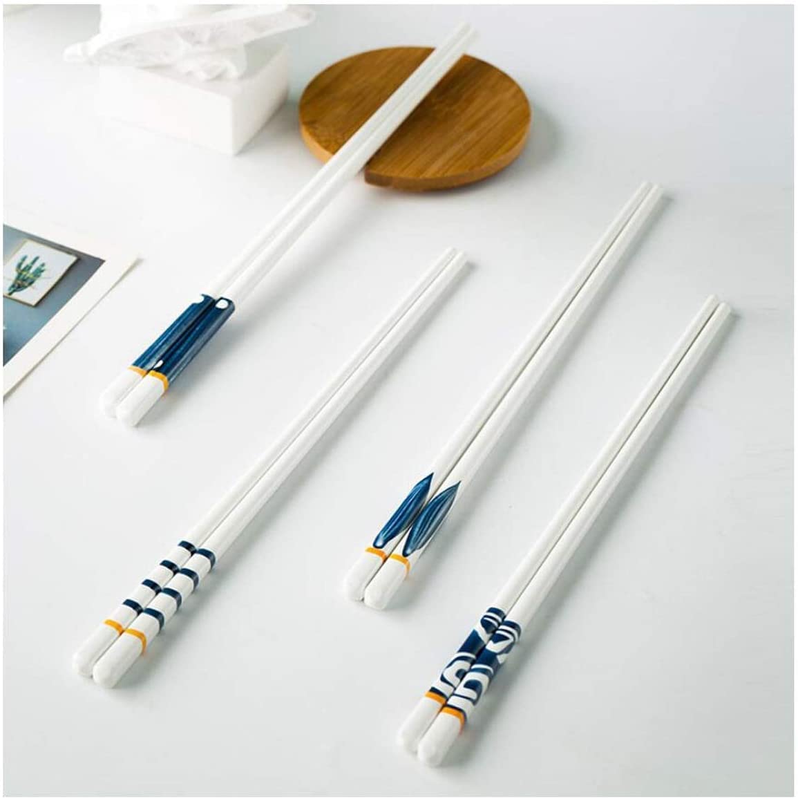 Baguettes japonaises en céramique antidérapantes résistantes aux hautes températures couleur mélangée 4 paires, adaptées aux restaurants familiaux et aux hôtels
