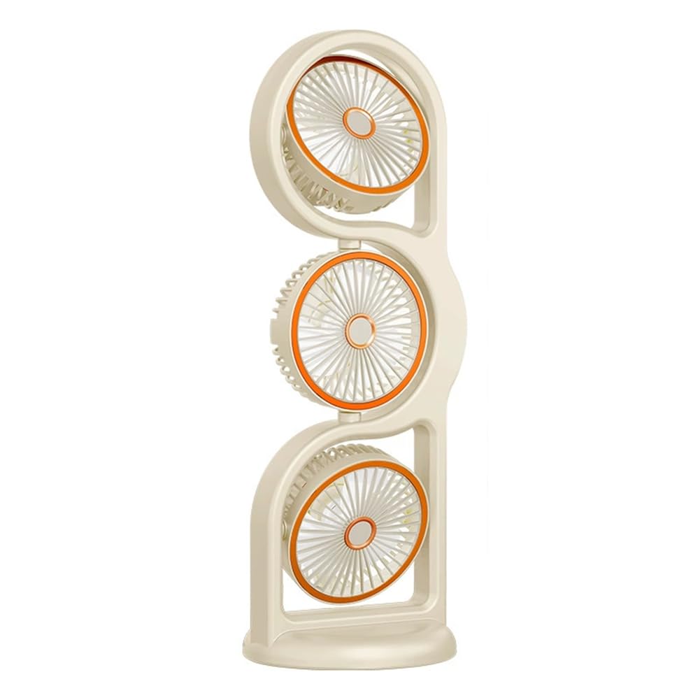 Aundhegrtt USB Rechargeable Portable Three-Head Fan 5-Speed Wind 360° Circulation Dormitory and Outdoor Desktop Fan B