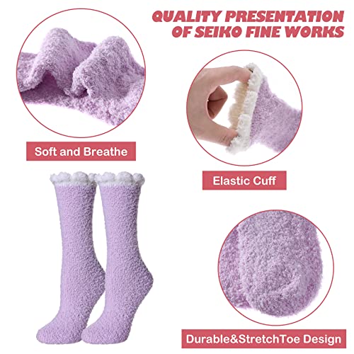 Image of LINEMIN Womens Fuzzy Socks Cozy Fluffy Winter Warm Slipper Socks Microfiber Soft Home Sleeping Socks