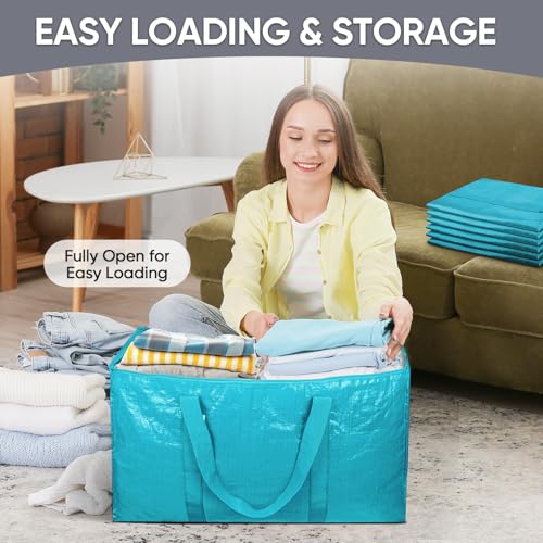 TICONN 2 Pack Extra Large Moving Bags with Zippers & Carrying Handles, Heavy-Duty Storage Tote Moving Boxes for Space Saving (2 Pack, Aqua) - Image 7