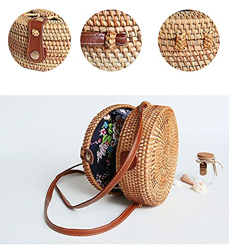 Happy Lily Women Round Woven Rattan Bag, Circle Tropical Beach Crossbody Handbag2