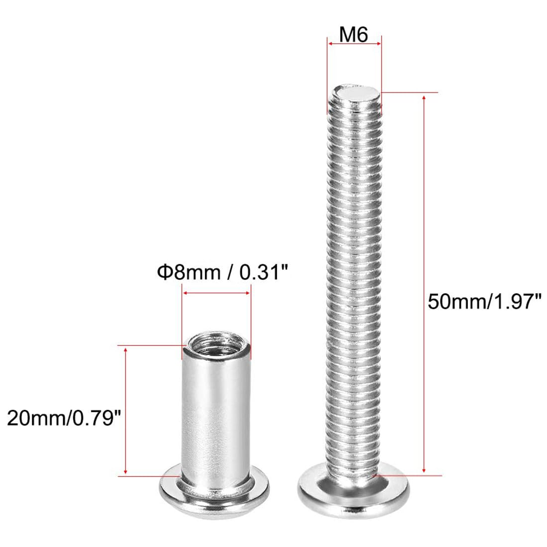 TA-VIGOR 5 Sets Furniture Connecting Screws Bolts, M6 x 50mm Binding Screws Posts Belt Buckle Binding Bolts - Image 2