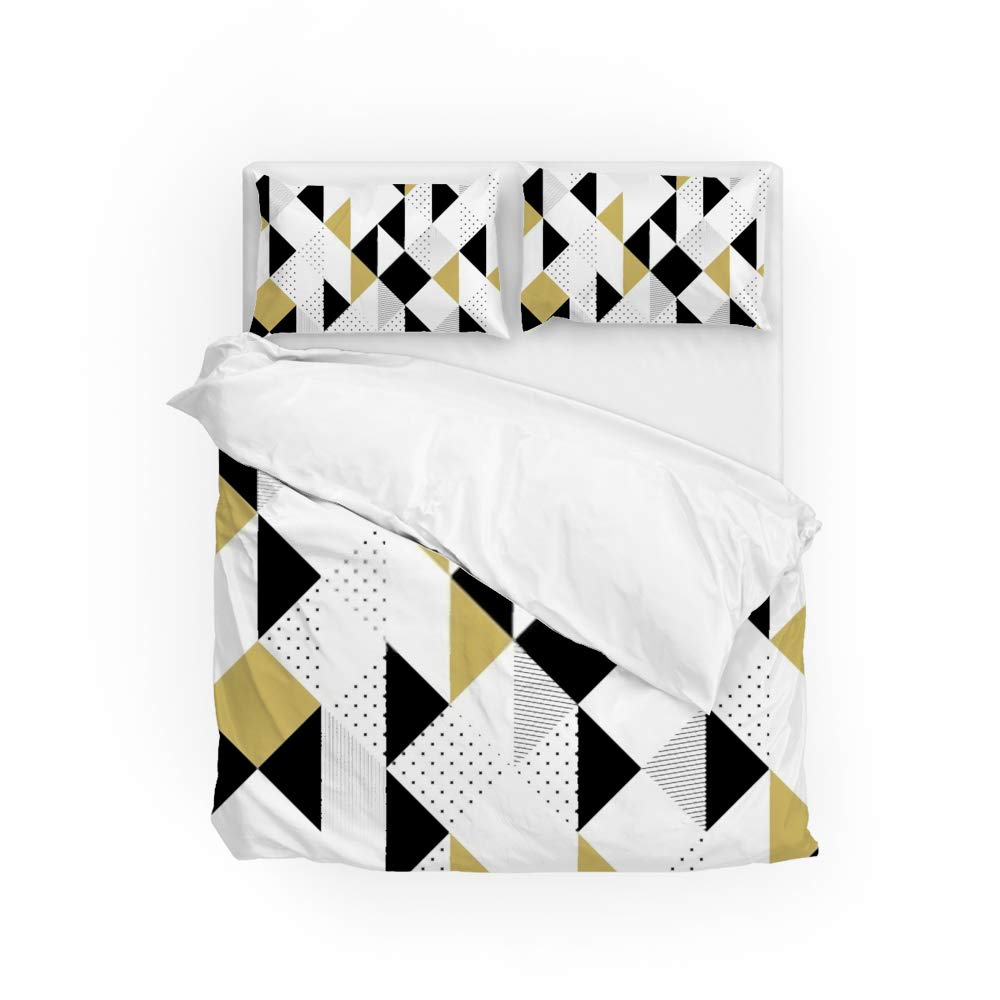 Parure de lit 3 pièces King en polyester avec housse de couette imprimé triangle