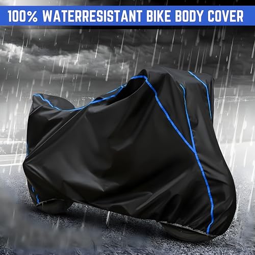 Image of Kerwa Waterproof Bike Cover Compatible with Yamaha MT-15 V2 | Dust Proof, UV-Resistant, All-Weather Protection Bike Body Cover, Windproof Elastic Bottom Blue