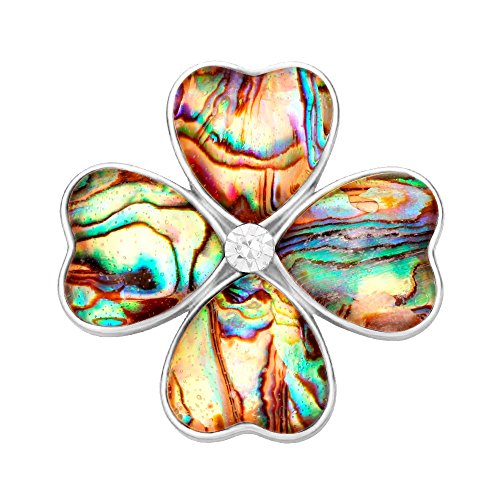 Image of Four Heart Leaf Abalone Shell Flower Magnetic Clip Holder Brooch Jewelry