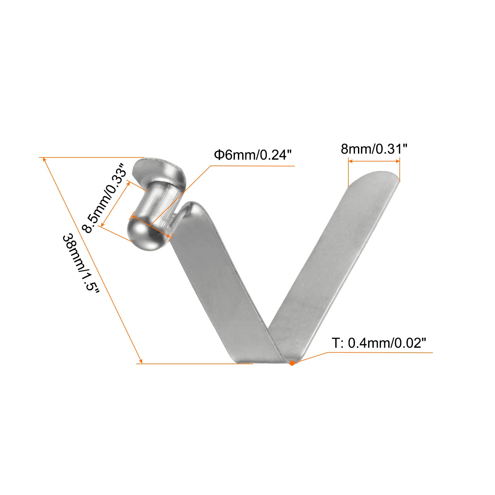 QUARKZMAN 30pz Fermaglio a Molla Singolo Pulsante per Pagaia da Kayak 6x8,5x38mm 65Mn Cavo a Forma V Acciaio Molle Sollevare Clip Asta Tubo con Bloccaggio Telescopico per Tenda Campeggio