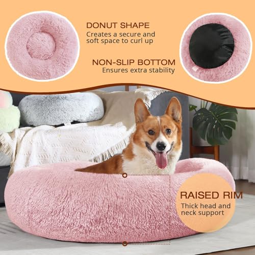 Image of JOLLYVOGUE Dog Bed, Calming Anti-Anxiety Large Dog Bed, Fluffy Donut Cushion for Medium and Large Pets (27 inch /30 inch /36 inch)