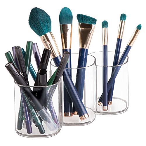 Image of iDesign 30720M2 Clarity Plastic Divided Vanity, Multi-Level Bathroom Accessory Organization, Trio Cup - Set of 2, 2 Count