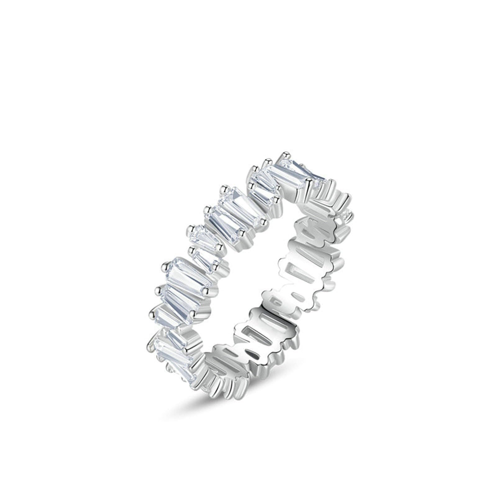 Anillos de ópalo de oro blanco para mujer, banda de eternidad completa de moissanita, anillos de oro real de 18 quilates para mujer, talla H 1/2-V 1/2
