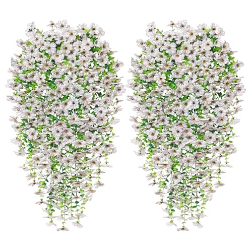 Betylifoy Flores colgantes artificiales, 4 unidades, plantas colgantes artificiales resistentes a los rayos UV, plantas colgantes artificiales para jardín, patio, boda, decoración al aire libre
