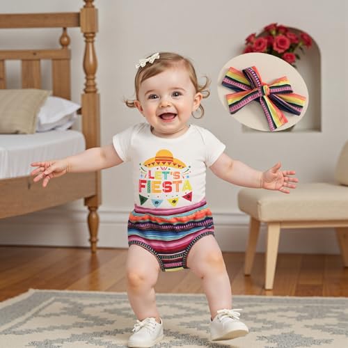 Karuedoo Newborn Baby Girl Mexican Fiesta Outfit Letters Short Sleeve Romper Shorts Headband Sets Cinco De Mayo Party Clothes4