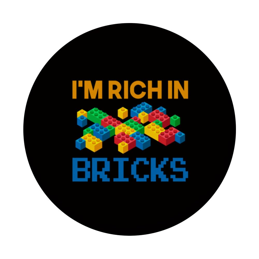 Bricks Blocks - I'm Rich In Bricks PopSockets Swappable PopGrip, Black - Image 3