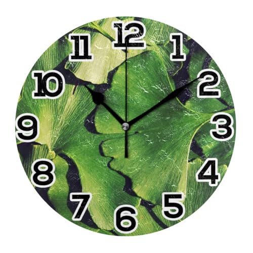 GISPOG Ginko Horloge murale ronde à quartz silencieuse sans tic-tac, fonctionne à piles, pour maison, bureau, école, décoration de chambre - 25,4 cm