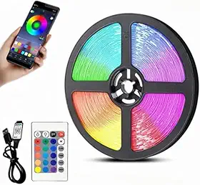 FITA DE LED ADESIVA RGB INTELIGENTE COM SENSOR DE SOM USB BLUETOOTH 5M LUZES PARA CASA ILUMINAÇÃO