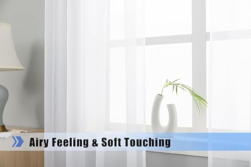 Miniatura 5 de 2 paneles de cortinas traslúcidas blancas para ventana, hermoso 1 par de cortinas de gasa transparente con bolsillo para barra para dormitorio,