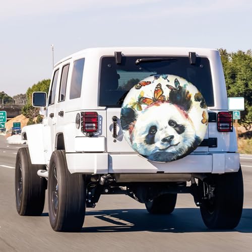 Image of Dujiea Panda with Butterfly Spare Tire Cover, Universal Wheel Tire Cover Waterproof Dust-Proof Tire Protectors for Trailer Rv SUV Truck Camper and Many Vehicle 14 15 16 17 Inch
