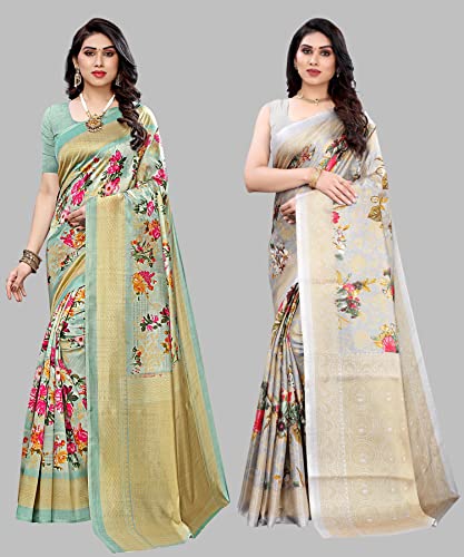 Image of Yashika Plain Women's Combo Art Silk Printed Saree with Blouse Piece Pack of 2