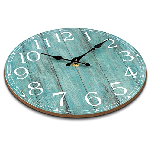 Hylanda Wall Clock, 10 Inch Teal Silent Non-Ticking Kitchen Clock Decor, Rustic Vintage Country Retro Decorative Wall Clocks Battery Operated For Bathroom Bedroom Living Room Office(Aqua) #TOP2