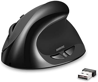 Vertical Mouse, AURTEC Rechargeable 2.4G Wireless Ergonomic Mice with USB Receiver, 6 Buttons and 3 Adjustable DPI 800/1200/1600, Black