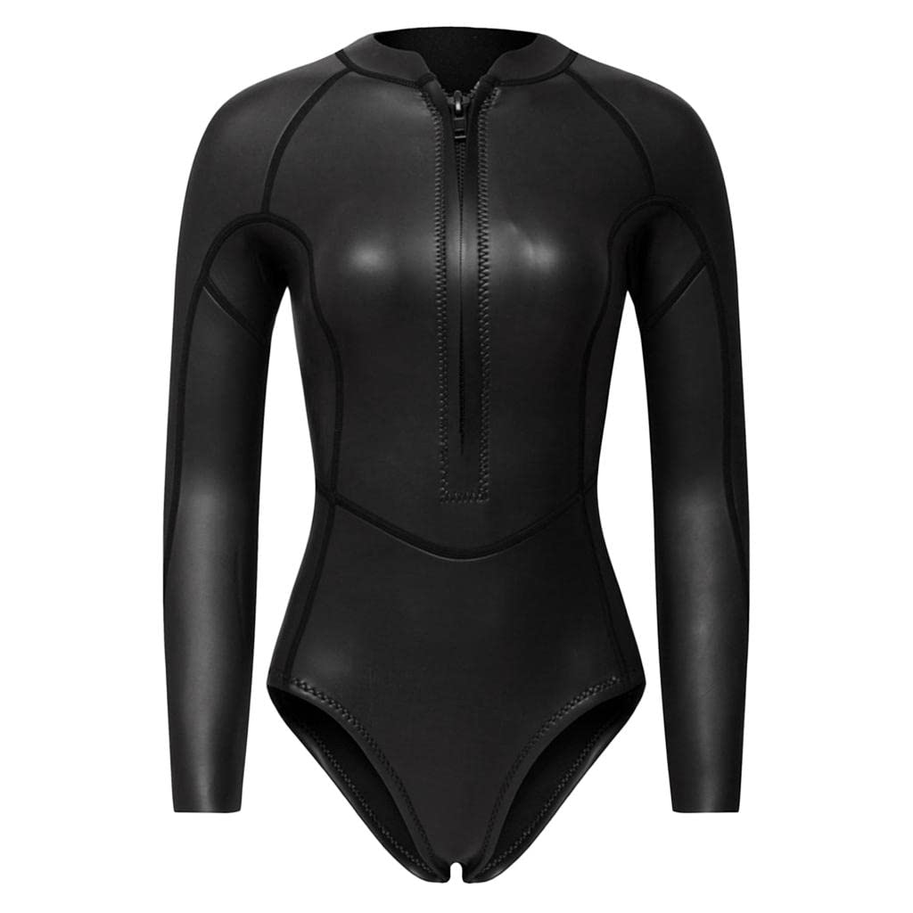 MERISHOPP™ Women Neoprene Sleeve Wetsuit Front Zip Diving Bikini Suit Black Glossy L|Sporting Goods|Water Sports|Wetsuits & Drysuits|Wetsuits|Women