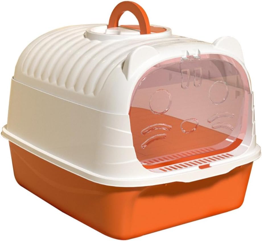 Large Enclosed Cat Litter Box with Detachable Pan | Anti-Splash, Multi-Purpose Pet Bedpan for Cats & Dogs | Includes Litter Scoop(Orange)