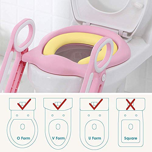 Mangohood Potty Training Toilet Seat with Step Stool Ladder for Boys and Girls Baby Toddler Kid Children Toilet Training Seat Chair with Handles Sturdy Wide Step (Pink White Upgrade Pu Cushion) - Thumbnail 7