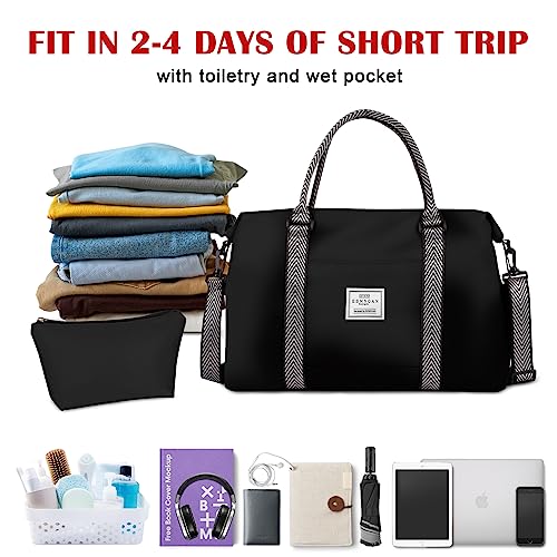 Esmnoan Duffle Bag For Travel,18X14X8 Weekender Bags For Women,Shoulder Lightweight Travel Tote Bag Overnight Carry On Bag For Airplanes With Wet Pocket,Black #TOP4